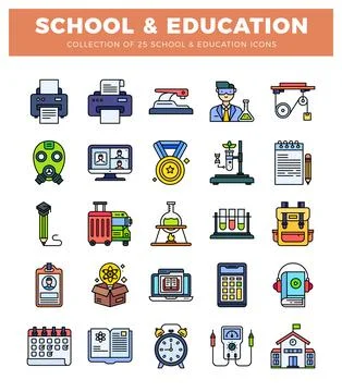 Flat vector icon set for school and education. featuring various learning a.. イラスト素材