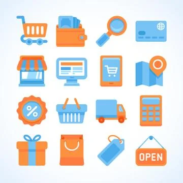 Flat vector icon set of shopping symbols Stock Illustration