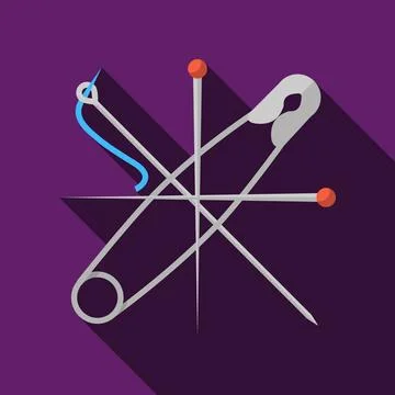 Flat vector icon for sewing Flat color vector icon for crossed gray pins a... Stock Photos