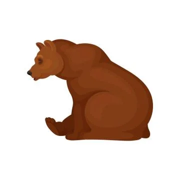 Flat vector icon of sitting brown bear, side view. Wild forest creature. Cartoon Stockillustratie