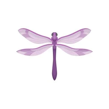 Flat vector icon of small dragonfly with purple body and beautiful wings. Small Illustrazione stock