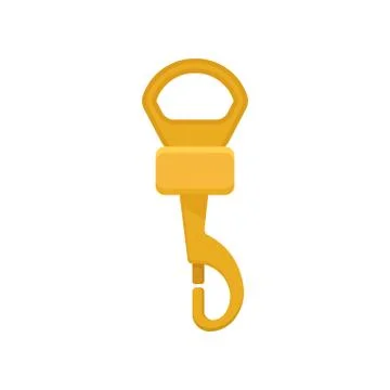 Flat vector icon of small gold-plated metal carabiner for bag. Accessory for イラスト素材