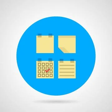 Flat vector icon for sticky note Single round blue flat icon for yellow sq... Stock Photos