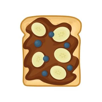 Flat vector icon of sweet sandwich with chocolate butter, slices of banana and 스톡 일러스트