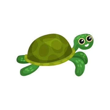 Flat vector icon of swimming green turtle. Sea animal with shell. Adorable イラスト素材