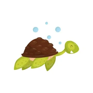 Flat vector icon of swimming turtle. Marine animal. Green tortoise with happy イラスト素材