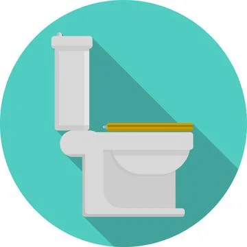 Flat vector icon for toilet Gray toilet pan with yellow closed seat a side... Stock Photos