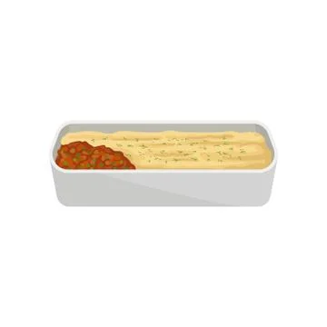 Flat vector icon of traditional shepherd pie. Tasty meal. Traditional dish of Stock Illustration