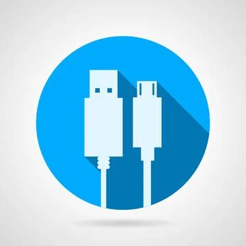 Flat vector icon for USB cable Blue round vector icon with white silhouett... Stock Photos