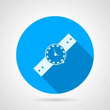 Flat vector icon for watch Blue round vector icon with white silhouette wr... Stock Photos
