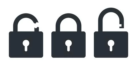 Flat vector icon on white background, closed and open lock, hacked protection Stock Illustration