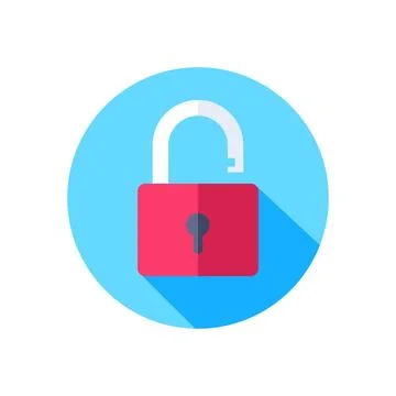 Flat vector icon on white background, open lock in a blue circle with a shado イラスト素材