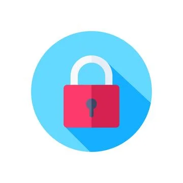 Flat vector icon on white background, closed lock in a blue circle with a sha Stock Illustration