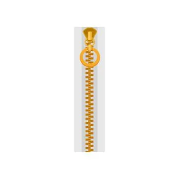 Flat vector icon of white zip fastener with golden teeth and puller ring. Closed Illustrazione stock