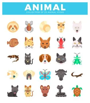 Flat vector icons of animals on a white background Stock Illustration