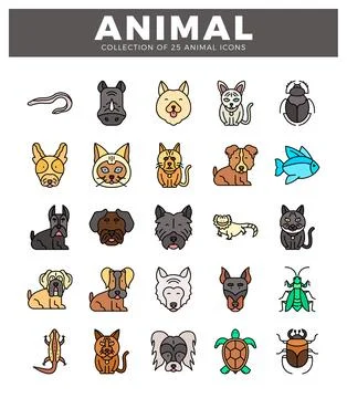 Flat vector icons of animals on a white background Stock Illustration
