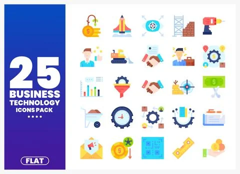 Flat vector icons for business and technology Stock Illustration