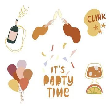 Flat vector icons Celebration party festive icons set. Colorful symbols and e Stock Illustration