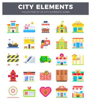 Flat vector icons collection of city elements. イラスト素材