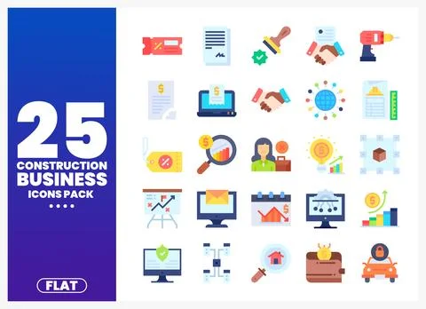 Flat vector icons for construction business with icons in a pack. Stock Illustration