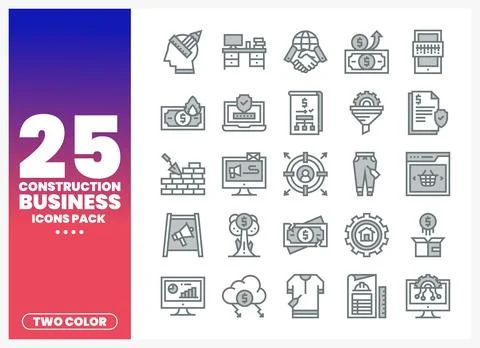 Flat vector icons for construction business and finance Stock Illustration