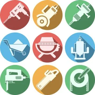 Flat vector icons for construction equipment 스톡 일러스트