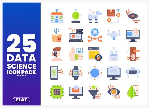 Flat vector icons for data science and technology. illustrating concepts li.. Stock Illustration