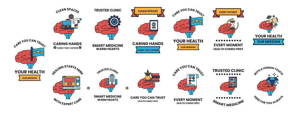 Flat vector icons depict brain health concepts イラスト素材