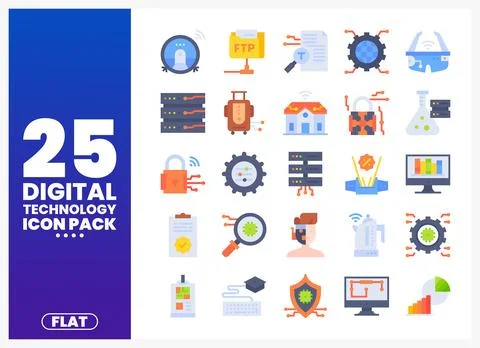 Flat vector icons of digital technology in a grid layout 스톡 일러스트