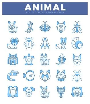 Flat vector icons of diverse animals arranged in a grid. イラスト素材