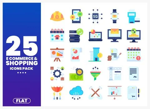 Flat vector icons of e-commerce and shopping concepts on a clean white back.. Ilustración de archivo