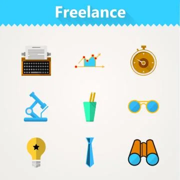 Flat vector icons for freelance and business Stock Illustration