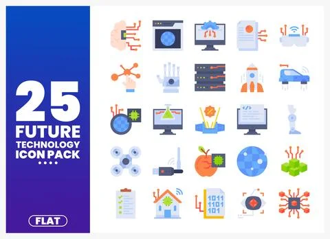 Flat vector icons of future technology and innovation. diverse icons repres.. 库存插图