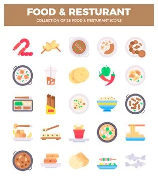 Flat vector icons of global cuisine and restaurant elements. stylized food .. イラスト素材