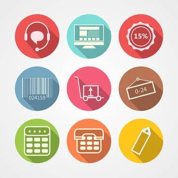 Flat vector icons for internet retail service Set of colored flat circle v... Stock Photos