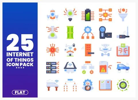 Flat vector icons of IoT technology on a white background Stock Illustration