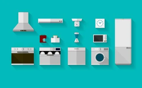 Flat vector icons for kitchen appliances Set of gray flat vector icons wit... Foto stock