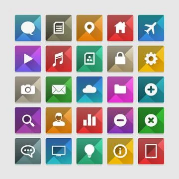 Flat vector icons with long shadow. Illustrazione stock