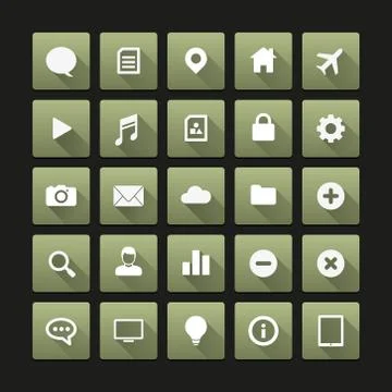 Flat vector icons with long shadow. Stock Illustration