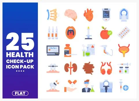Flat vector icons of medical elements for health check-ups Stock Illustration