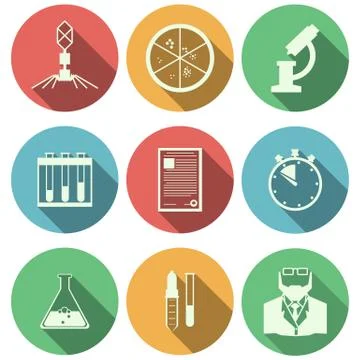 Flat vector icons for microbiology Illustrazione stock