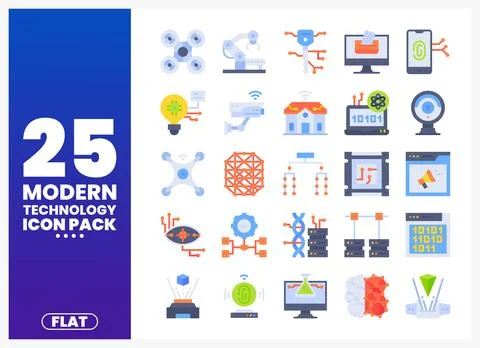 Flat vector icons of modern technology on white background Stock Illustration