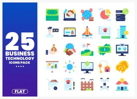 Flat vector icons pack representing business and technology concepts Illustrazione stock