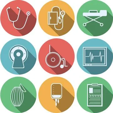 Flat vector icons for reanimation Set of colored circle vector icons with ... Stock Photos