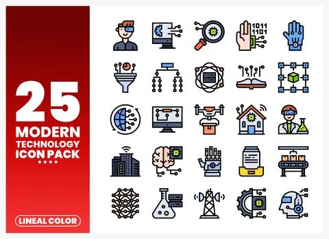 Flat vector icons representing modern technology concepts in a graphic desi.. Illustrazione stock
