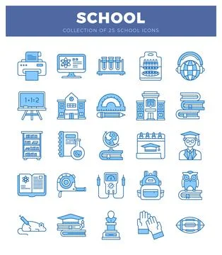 Flat vector icons representing school and education on white background イラスト素材