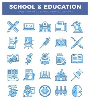 Flat vector icons of school and education elements on white background Illustrazione stock