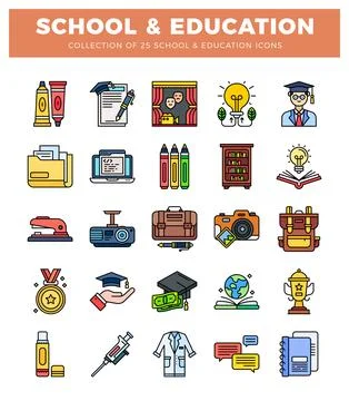 Flat vector icons of school and education イラスト素材