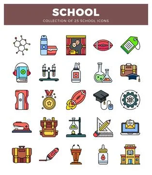 Flat vector icons of school supplies and symbols 스톡 일러스트