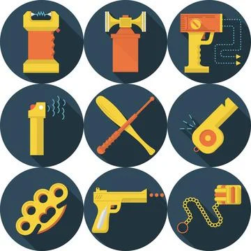 Flat vector icons for self defence Set of flat circle dark blue vector ico... Foto stock